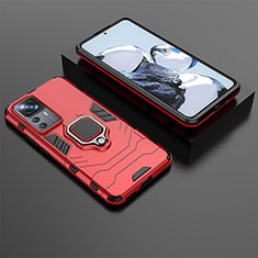 Funda Bumper Silicona y Plastico Mate Carcasa con Magnetico Anillo de dedo Soporte para Xiaomi Mi 12T 5G Rojo