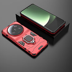 Funda Bumper Silicona y Plastico Mate Carcasa con Magnetico Anillo de dedo Soporte para Xiaomi Mi 13 Ultra 5G Rojo