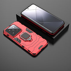 Funda Bumper Silicona y Plastico Mate Carcasa con Magnetico Anillo de dedo Soporte para Xiaomi Mi 14 5G Rojo