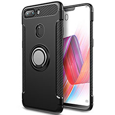 Funda Bumper Silicona y Plastico Mate Carcasa con Magnetico Anillo de dedo Soporte para Xiaomi Mi 8 Lite Negro