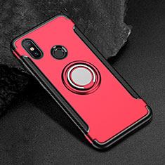 Funda Bumper Silicona y Plastico Mate Carcasa con Magnetico Anillo de dedo Soporte para Xiaomi Mi Max 3 Rojo