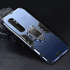 Funda Bumper Silicona y Plastico Mate Carcasa con Magnetico Anillo de dedo Soporte para Xiaomi Mi Note 10 Lite Azul