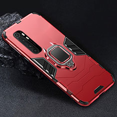 Funda Bumper Silicona y Plastico Mate Carcasa con Magnetico Anillo de dedo Soporte para Xiaomi Mi Note 10 Lite Rojo