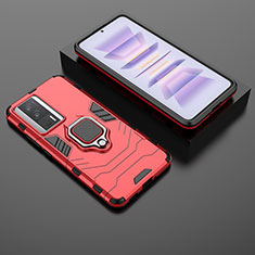 Funda Bumper Silicona y Plastico Mate Carcasa con Magnetico Anillo de dedo Soporte para Xiaomi Poco F5 Pro 5G Rojo