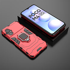 Funda Bumper Silicona y Plastico Mate Carcasa con Magnetico Anillo de dedo Soporte para Xiaomi Poco M4 5G Rojo
