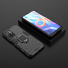 Funda Bumper Silicona y Plastico Mate Carcasa con Magnetico Anillo de dedo Soporte para Xiaomi Poco M4 Pro 5G Negro