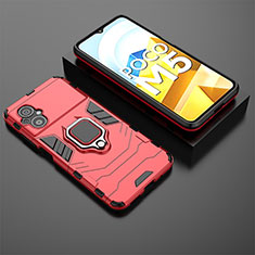 Funda Bumper Silicona y Plastico Mate Carcasa con Magnetico Anillo de dedo Soporte para Xiaomi Poco M5 4G Rojo