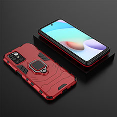 Funda Bumper Silicona y Plastico Mate Carcasa con Magnetico Anillo de dedo Soporte para Xiaomi Redmi 10 4G Rojo