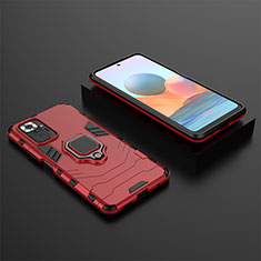 Funda Bumper Silicona y Plastico Mate Carcasa con Magnetico Anillo de dedo Soporte para Xiaomi Redmi Note 10 Pro Max Rojo