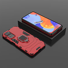 Funda Bumper Silicona y Plastico Mate Carcasa con Magnetico Anillo de dedo Soporte para Xiaomi Redmi Note 11 Pro 4G Rojo