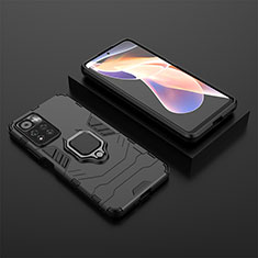 Funda Bumper Silicona y Plastico Mate Carcasa con Magnetico Anillo de dedo Soporte para Xiaomi Redmi Note 11 Pro+ Plus 5G Negro