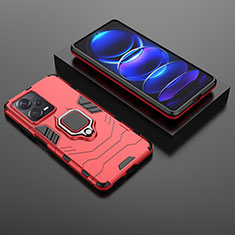 Funda Bumper Silicona y Plastico Mate Carcasa con Magnetico Anillo de dedo Soporte para Xiaomi Redmi Note 12 Explorer Rojo