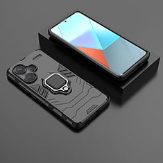 Funda Bumper Silicona y Plastico Mate Carcasa con Magnetico Anillo de dedo Soporte para Xiaomi Redmi Note 13 Pro+ Plus 5G Negro