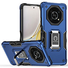 Funda Bumper Silicona y Plastico Mate Carcasa con Magnetico Anillo de dedo Soporte QW1 para Huawei Honor X9 5G Azul