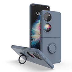 Funda Bumper Silicona y Plastico Mate Carcasa con Magnetico Anillo de dedo Soporte QW1 para Huawei P50 Pocket Gris Lavanda