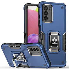 Funda Bumper Silicona y Plastico Mate Carcasa con Magnetico Anillo de dedo Soporte QW1 para Samsung Galaxy A03s Azul