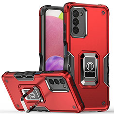 Funda Bumper Silicona y Plastico Mate Carcasa con Magnetico Anillo de dedo Soporte QW1 para Samsung Galaxy A03s Rojo