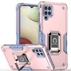 Funda Bumper Silicona y Plastico Mate Carcasa con Magnetico Anillo de dedo Soporte QW1 para Samsung Galaxy A12 Nacho Rosa