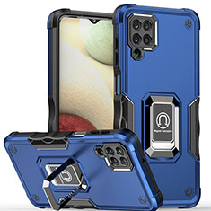 Funda Bumper Silicona y Plastico Mate Carcasa con Magnetico Anillo de dedo Soporte QW1 para Samsung Galaxy F12 Azul