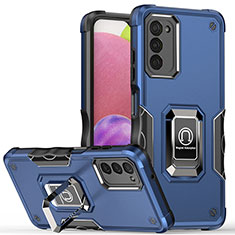 Funda Bumper Silicona y Plastico Mate Carcasa con Magnetico Anillo de dedo Soporte QW1 para Samsung Galaxy M02s Azul