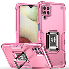 Funda Bumper Silicona y Plastico Mate Carcasa con Magnetico Anillo de dedo Soporte QW1 para Samsung Galaxy M12 Oro Rosa