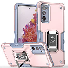 Funda Bumper Silicona y Plastico Mate Carcasa con Magnetico Anillo de dedo Soporte QW1 para Samsung Galaxy S20 FE (2022) 5G Rosa