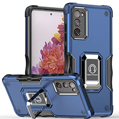 Funda Bumper Silicona y Plastico Mate Carcasa con Magnetico Anillo de dedo Soporte QW1 para Samsung Galaxy S20 FE 4G Azul