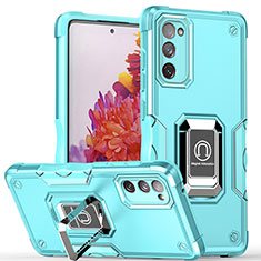 Funda Bumper Silicona y Plastico Mate Carcasa con Magnetico Anillo de dedo Soporte QW1 para Samsung Galaxy S20 FE 5G Azul Claro