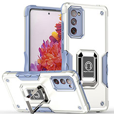 Funda Bumper Silicona y Plastico Mate Carcasa con Magnetico Anillo de dedo Soporte QW1 para Samsung Galaxy S20 FE 5G Blanco