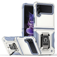 Funda Bumper Silicona y Plastico Mate Carcasa con Magnetico Anillo de dedo Soporte QW1 para Samsung Galaxy Z Flip4 5G Blanco