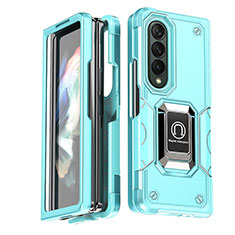 Funda Bumper Silicona y Plastico Mate Carcasa con Magnetico Anillo de dedo Soporte QW1 para Samsung Galaxy Z Fold3 5G Azul Claro