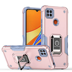 Funda Bumper Silicona y Plastico Mate Carcasa con Magnetico Anillo de dedo Soporte QW1 para Xiaomi POCO C3 Rosa