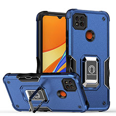 Funda Bumper Silicona y Plastico Mate Carcasa con Magnetico Anillo de dedo Soporte QW1 para Xiaomi POCO C31 Azul