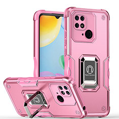 Funda Bumper Silicona y Plastico Mate Carcasa con Magnetico Anillo de dedo Soporte QW1 para Xiaomi Redmi 10 India Oro Rosa