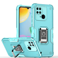 Funda Bumper Silicona y Plastico Mate Carcasa con Magnetico Anillo de dedo Soporte QW1 para Xiaomi Redmi 10C 4G Azul Claro