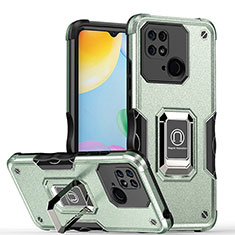 Funda Bumper Silicona y Plastico Mate Carcasa con Magnetico Anillo de dedo Soporte QW1 para Xiaomi Redmi 10C 4G Menta Verde