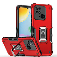 Funda Bumper Silicona y Plastico Mate Carcasa con Magnetico Anillo de dedo Soporte QW1 para Xiaomi Redmi 10C 4G Rojo