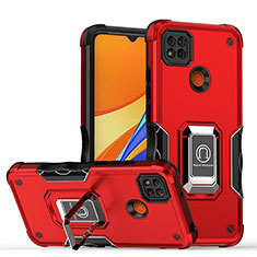 Funda Bumper Silicona y Plastico Mate Carcasa con Magnetico Anillo de dedo Soporte QW1 para Xiaomi Redmi 9 India Rojo