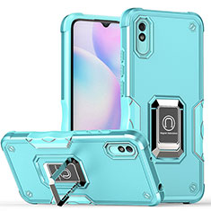 Funda Bumper Silicona y Plastico Mate Carcasa con Magnetico Anillo de dedo Soporte QW1 para Xiaomi Redmi 9A Azul Cielo