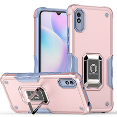 Funda Bumper Silicona y Plastico Mate Carcasa con Magnetico Anillo de dedo Soporte QW1 para Xiaomi Redmi 9AT Rosa