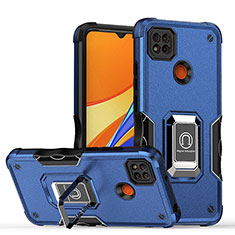 Funda Bumper Silicona y Plastico Mate Carcasa con Magnetico Anillo de dedo Soporte QW1 para Xiaomi Redmi 9C Azul