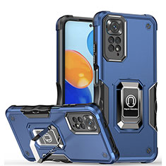 Funda Bumper Silicona y Plastico Mate Carcasa con Magnetico Anillo de dedo Soporte QW1 para Xiaomi Redmi Note 11 4G (2022) Azul