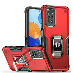 Funda Bumper Silicona y Plastico Mate Carcasa con Magnetico Anillo de dedo Soporte QW1 para Xiaomi Redmi Note 11 4G (2022) Rojo