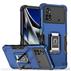 Funda Bumper Silicona y Plastico Mate Carcasa con Magnetico Anillo de dedo Soporte QW1 para Xiaomi Redmi Note 11E Pro 5G Azul