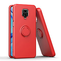 Funda Bumper Silicona y Plastico Mate Carcasa con Magnetico Anillo de dedo Soporte QW1 para Xiaomi Redmi Note 9 Pro Rojo