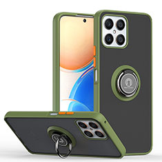 Funda Bumper Silicona y Plastico Mate Carcasa con Magnetico Anillo de dedo Soporte QW2 para Huawei Honor X8 4G Ejercito Verde