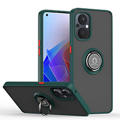 Funda Bumper Silicona y Plastico Mate Carcasa con Magnetico Anillo de dedo Soporte QW2 para OnePlus Nord N20 5G Verde Noche