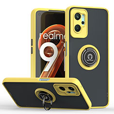 Funda Bumper Silicona y Plastico Mate Carcasa con Magnetico Anillo de dedo Soporte QW2 para Oppo A96 4G Amarillo