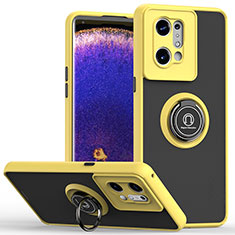 Funda Bumper Silicona y Plastico Mate Carcasa con Magnetico Anillo de dedo Soporte QW2 para Oppo Find X5 5G Amarillo