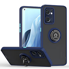 Funda Bumper Silicona y Plastico Mate Carcasa con Magnetico Anillo de dedo Soporte QW2 para Oppo Find X5 Lite 5G Azul